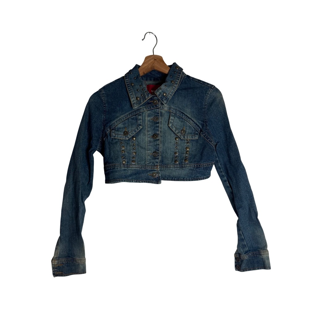Miss Lili Women's Studded Cropped Denim Jacket Blue Small y2k girlypop